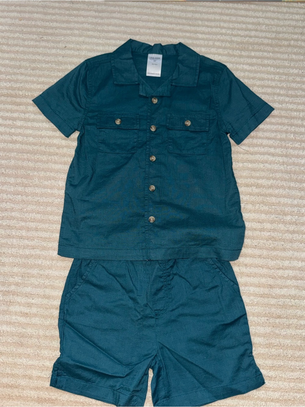 okie dokie Teal Short-Sleeve Button-Up & Elastic-Waist Shorts Set